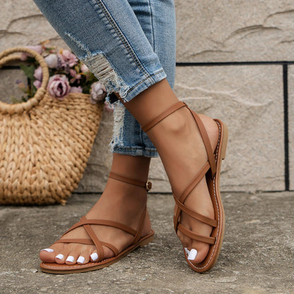 Women's Casual Strappy Roman Sandals with Zipper Back